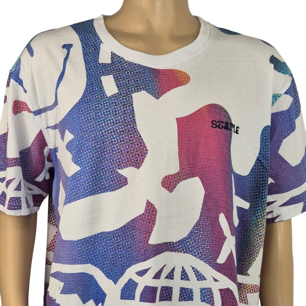Staple Mens T-Shirt Size 2XL Purple White Multi Logo Graphic Print Cotton (45)